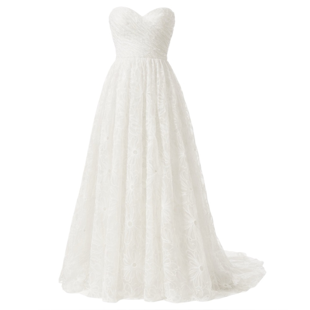 UK 14 Chi Chi London Strapless Tulle 3D Floral Lace Wedding Gown Court Train NWT